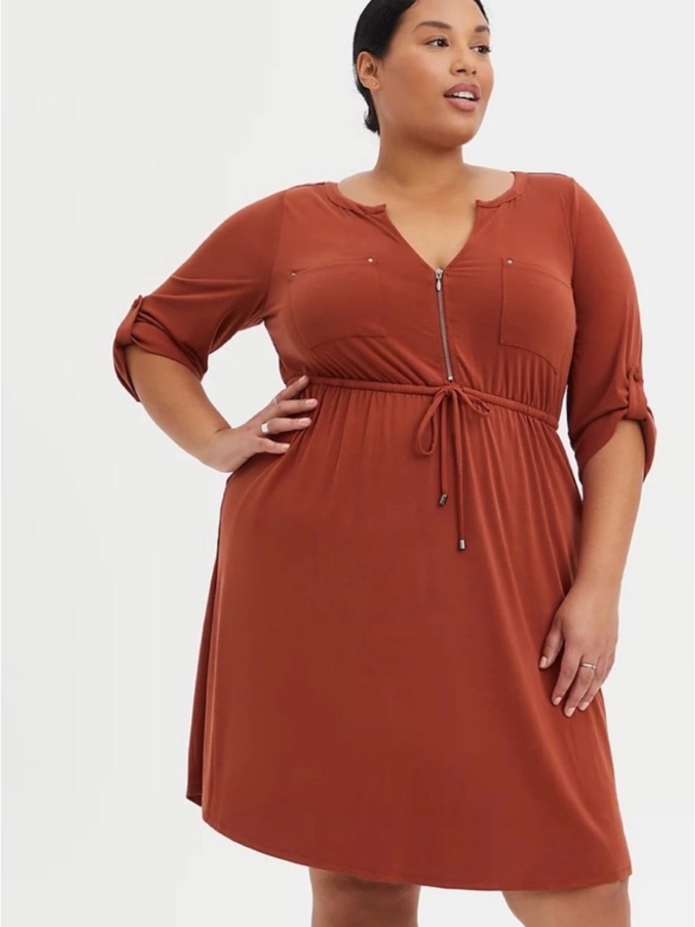 Torrid Rust Zip-Front Drawstring Dress size 2 EUC